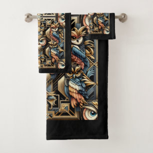 Art Deco Colorful Owl Bath Towel Set