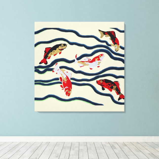 Art Deco Colourful Carp Swimming Navy Decor (Insitu(Wood Floor))