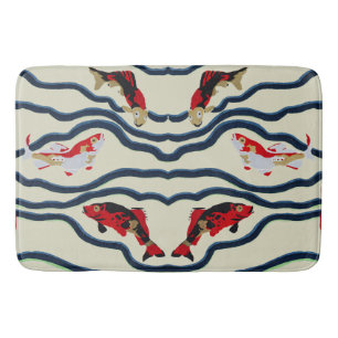 Art Deco Colourful Carp Swimming Navy Decor Bath Mat