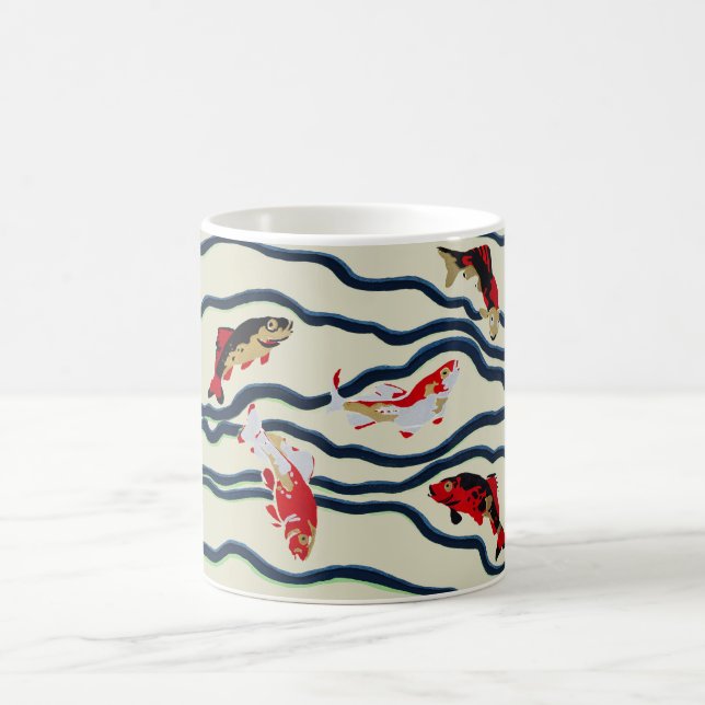 Art Deco Colourful Carp Swimming Navy Decor Coffee Mug (Center)