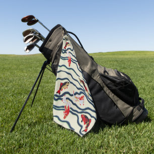 Art Deco Colourful Carp Swimming Navy Decor Golf Towel