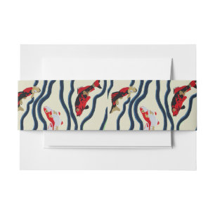 Art Deco Colourful Carp Swimming Navy Decor Invitation Belly Band