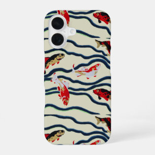 Art Deco Colourful Carp Swimming Navy Decor iPhone 16 Case