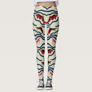 Art Deco Colourful Carp Swimming Navy Decor Leggings