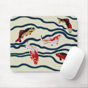 Art Deco Colourful Carp Swimming Navy Decor Mouse Mat
