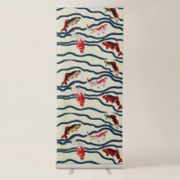 Art Deco Colourful Carp Swimming Navy Decor