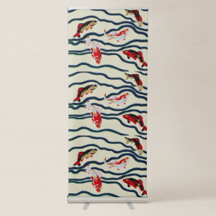 Art Deco Colourful Carp Swimming Navy Decor Retractable Banner
