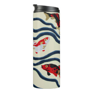 Art Deco Colourful Carp Swimming Navy Decor Thermal Tumbler