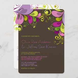 Art Deco Colourful Floral Leaves Wedding Invitatio Invitation
