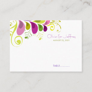 Art Deco Colourful Floral Leaves Wedding Place Place Card