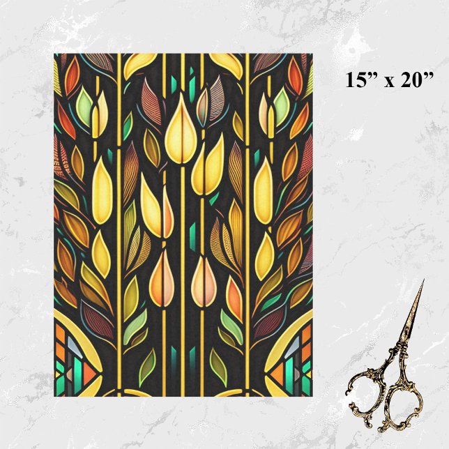 Art Deco Colourful Leaves Reeds Stained Glass Tissue Paper (Creator Uploaded)