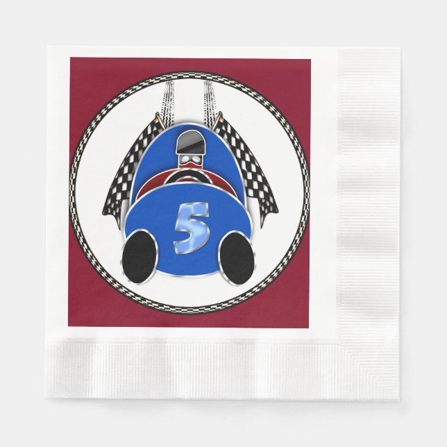 Art Deco Comic Style Blue Race Car Napkin (Front)