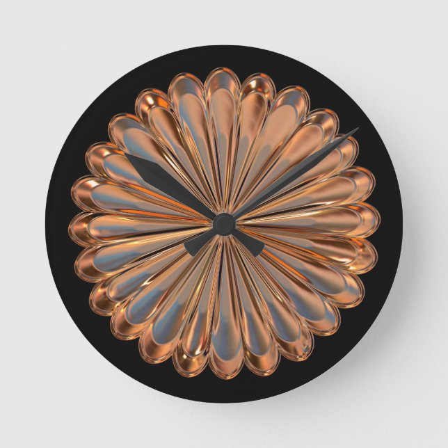 Art deco copper and black fan shell design round clock (Front)