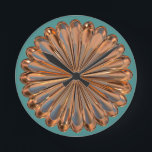 Art deco copper and teal fan shell design round clock<br><div class="desc">Art deco fan,  shell flower design in copper and teal.</div>