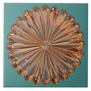 Art deco copper and teal fan shell design tile