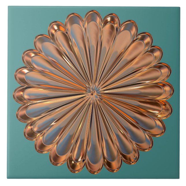 Art deco copper and teal fan shell design tile (Front)