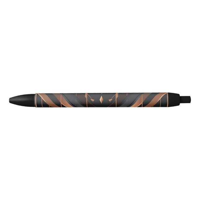 Art Deco Copper & Silver Geometric Design Black Ink Pen (Front)