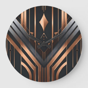 Art Deco Copper & Silver Geometric Design Large Clock