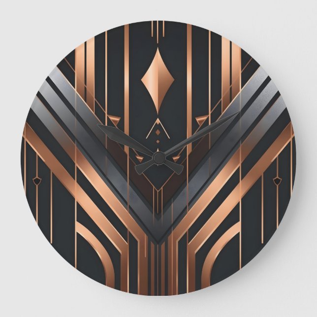 Art Deco Copper & Silver Geometric Design Large Clock (Front)