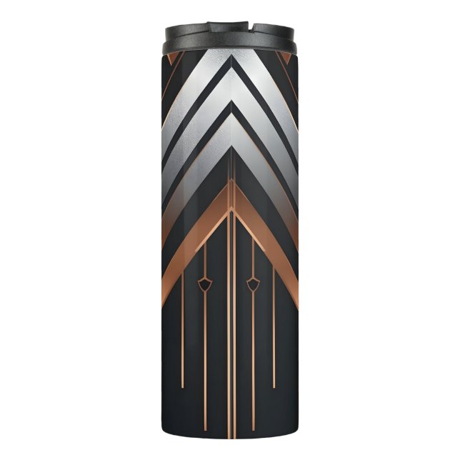 Art Deco Copper & Silver Geometric Design Thermal Tumbler (Back)