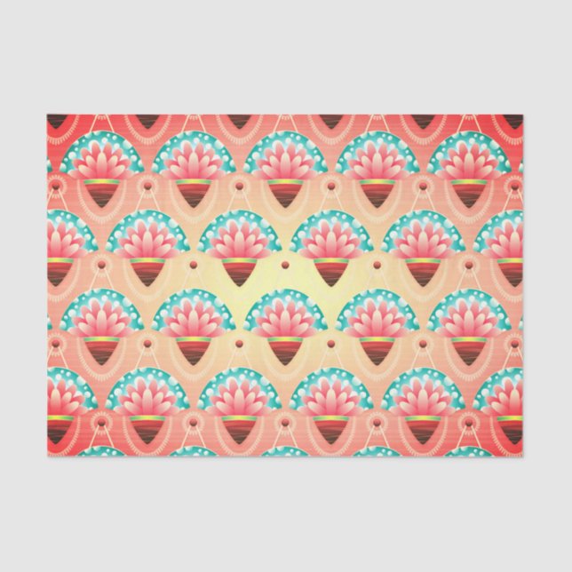Art deco coral pink flower tissue paper (Front)