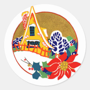 Art Deco Cottage Vintage Christmas Classic Round Sticker