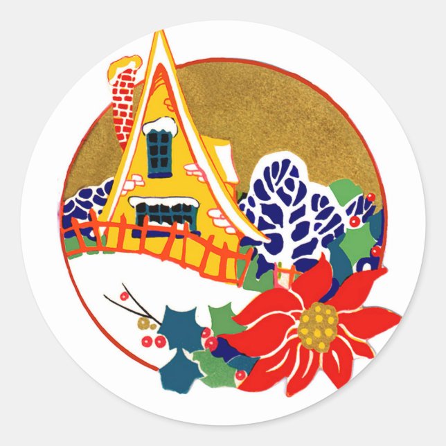 Art Deco Cottage Vintage Christmas Classic Round Sticker (Front)