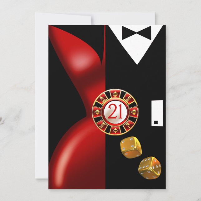 Art Deco Couple 21st Birthday Party | red black Invitation (Front)