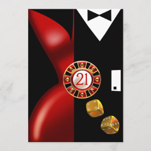 Art Deco Couple 21st Birthday Party   red black Invitation