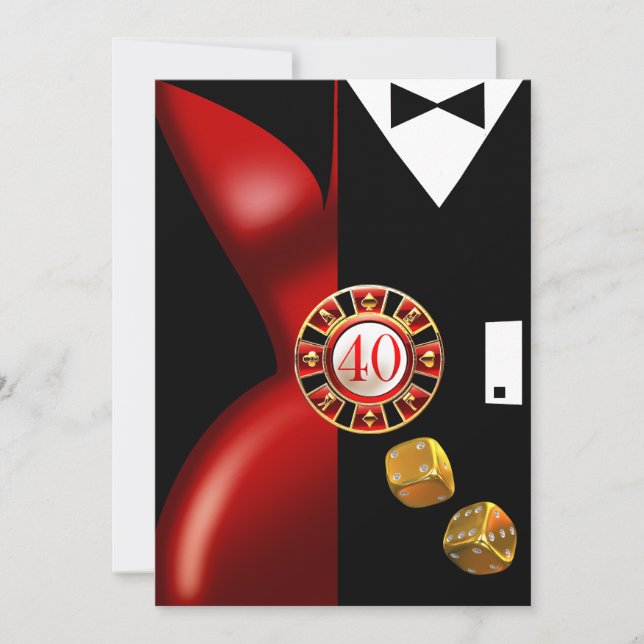 Art Deco Couple 40th Birthday Party | red black Invitation (Front)