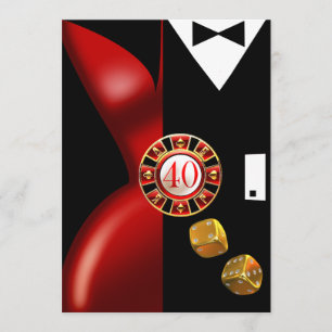 Art Deco Couple 40th Birthday Party   red black Invitation