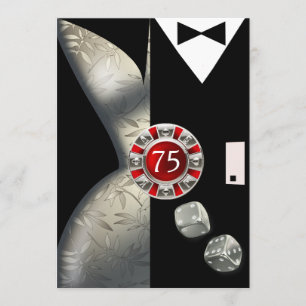 Art Deco Couple 75th Birthday Party   red black Invitation