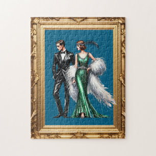 Art Deco Couple In A Gold Frame Jigsaw Puzzle