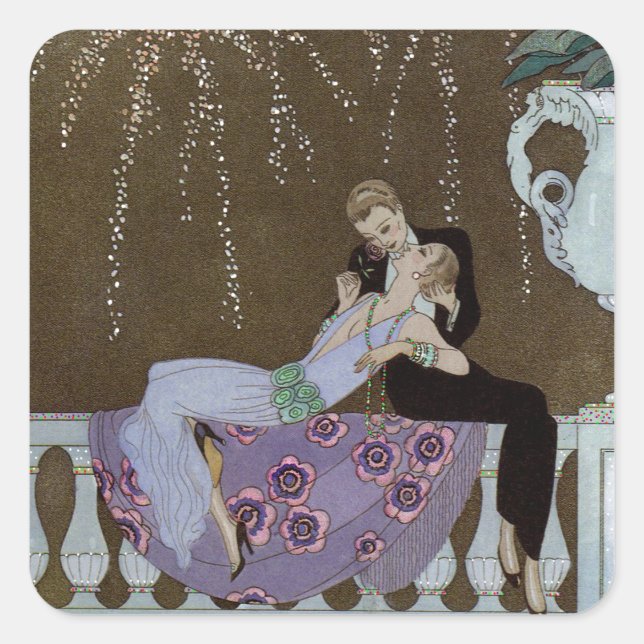 Art Deco Couple Kissing Square Sticker (Front)