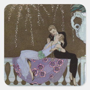 Art Deco Couple Kissing Square Sticker