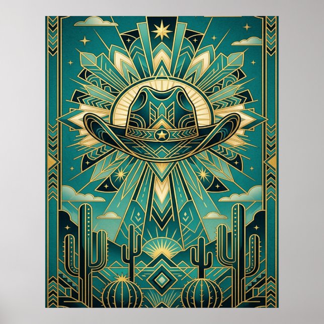 Art Deco Cowboy Hat Poster - Geometric Western (Front)