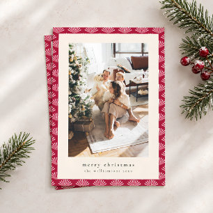 Art Deco Cranberry Red Merry Christmas 2 Photo Holiday Card
