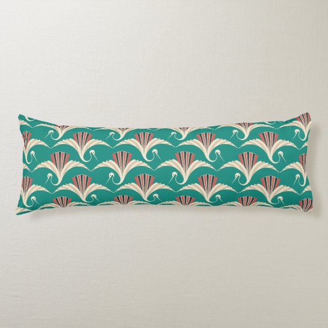 Art Deco Crane - turquoise background   Body Cushion (Front)