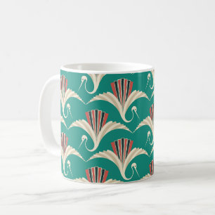 Art Deco Crane - turquoise background Coffee Mug