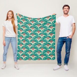 Art Deco Crane - turquoise background Fleece Blanket