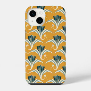 Art Deco Crane - yellow background iPhone 14 Case