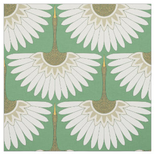 art deco cranes meadow green fabric