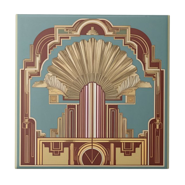Art Deco Crowned Structure Ceramic Tile (Front)