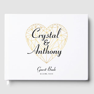 Art Deco Crystal Heart Script Wedding Guest Book