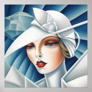 Art Deco Cubism Blue Eyes Woman Portrait Poster