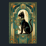 Art Deco Curtain Climbing Cat Wall Art<br><div class="desc">This playful art deco black cat climbs a stylized teal curtain framed by golden motion trails and geometric folds. The dynamic upward composition and rich 1920s color palette create an energetic yet elegant piece perfect for kitchens,  hallways and creative spaces where cat lovers appreciate sophisticated design.</div>