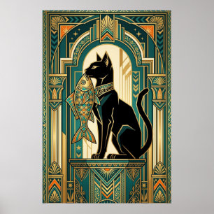 Art Deco Curtain Climbing Cat Wall Art