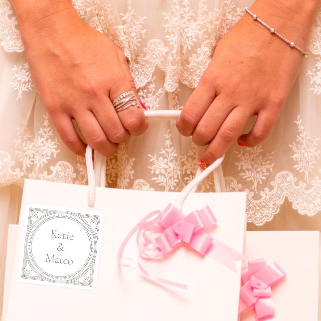 Art Deco Custom Couple's Names Elegant Square Sticker (Creator Uploaded)