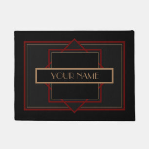 Art Deco Custom Name  -Red Black Doormat