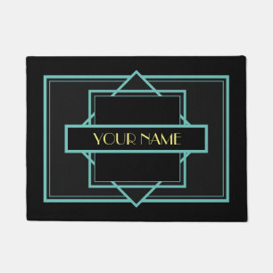 Art Deco Custom Name -Teal Gold Doormat